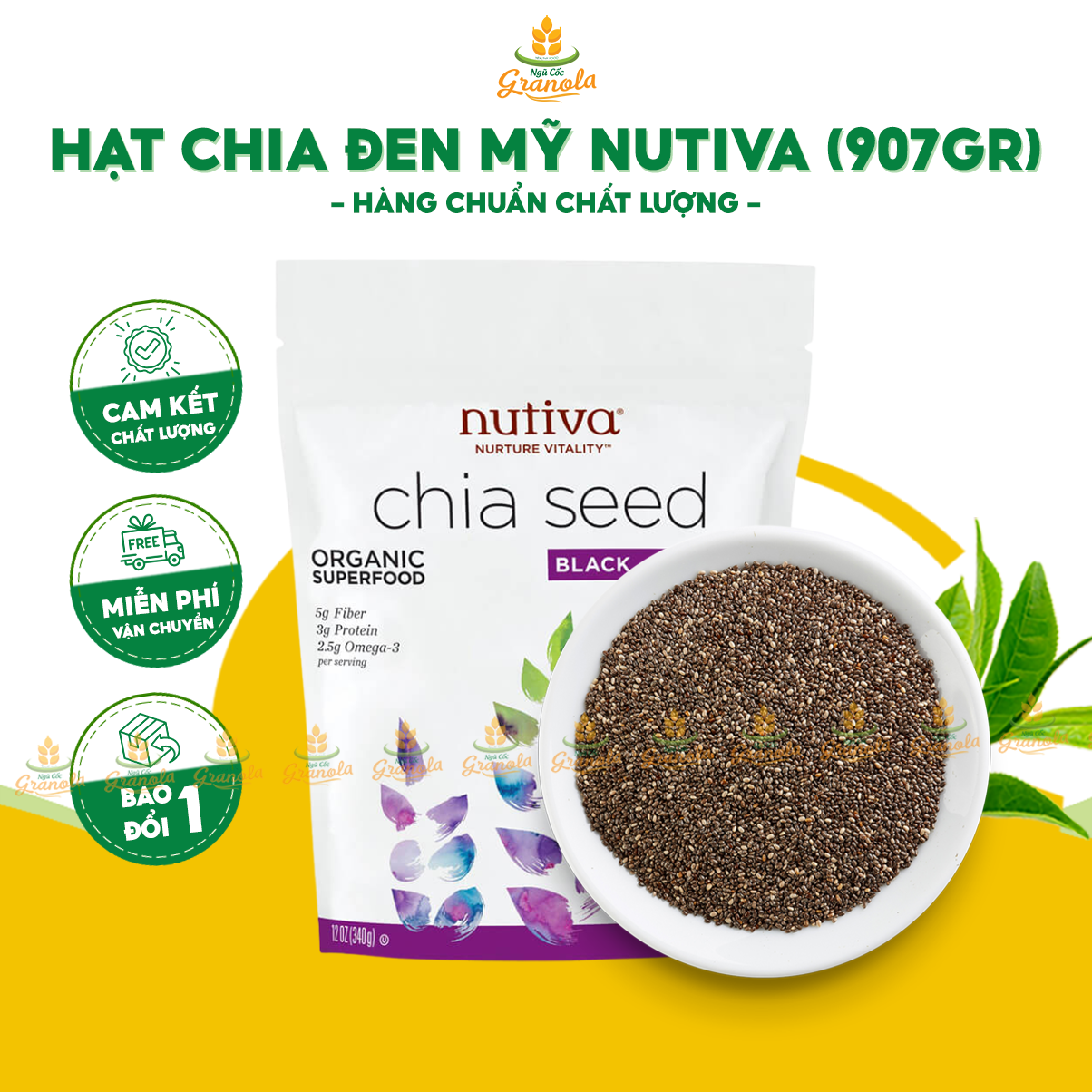 【Hạt Chia Đen Organic Nutiva】Mỹ 907G Hàng Mới Date MỚI (Hạt Ngon)