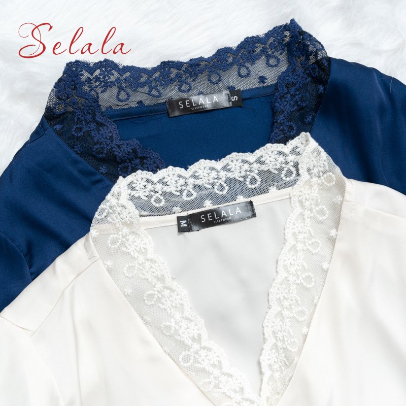 Bộ Mặc Nhà Pyjama Selala Chất Lụa Cao Cấp Phối Ren TKS01