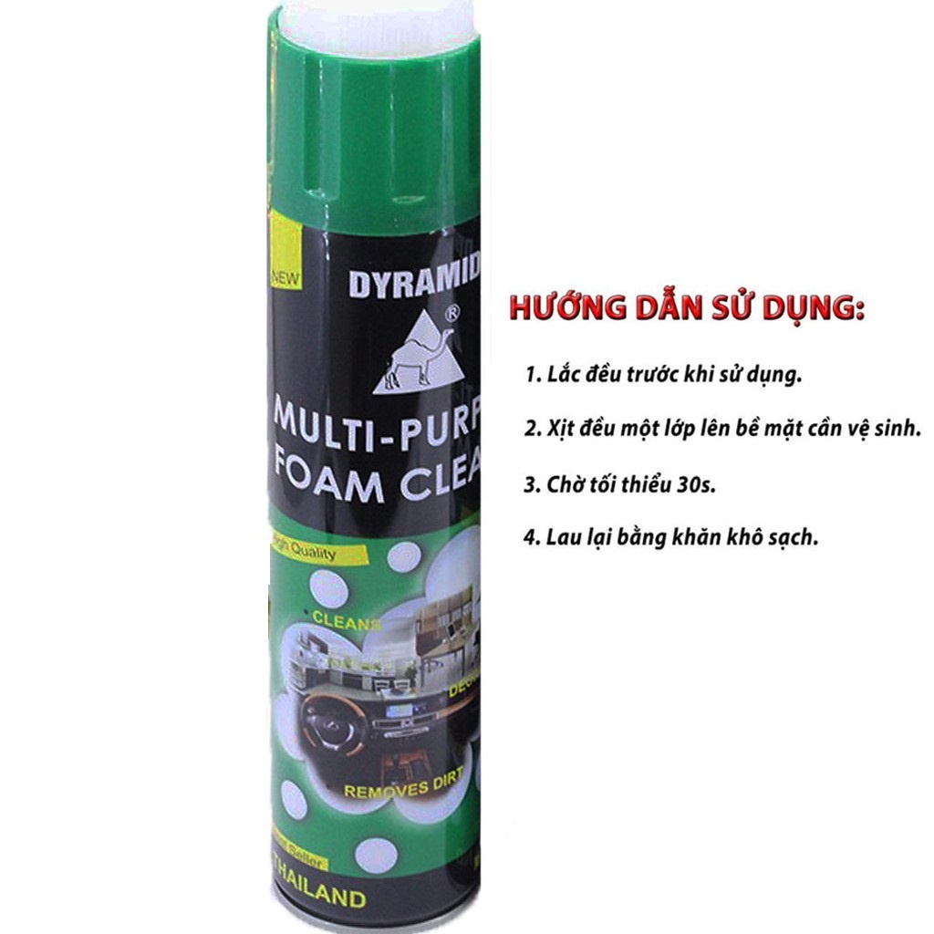 [HCM][GIẶT NỆM XE HƠI-SOFA GIA ĐÌNH] DYRAMID MULTI PURPOSE FOAM CLEANER 650 ML