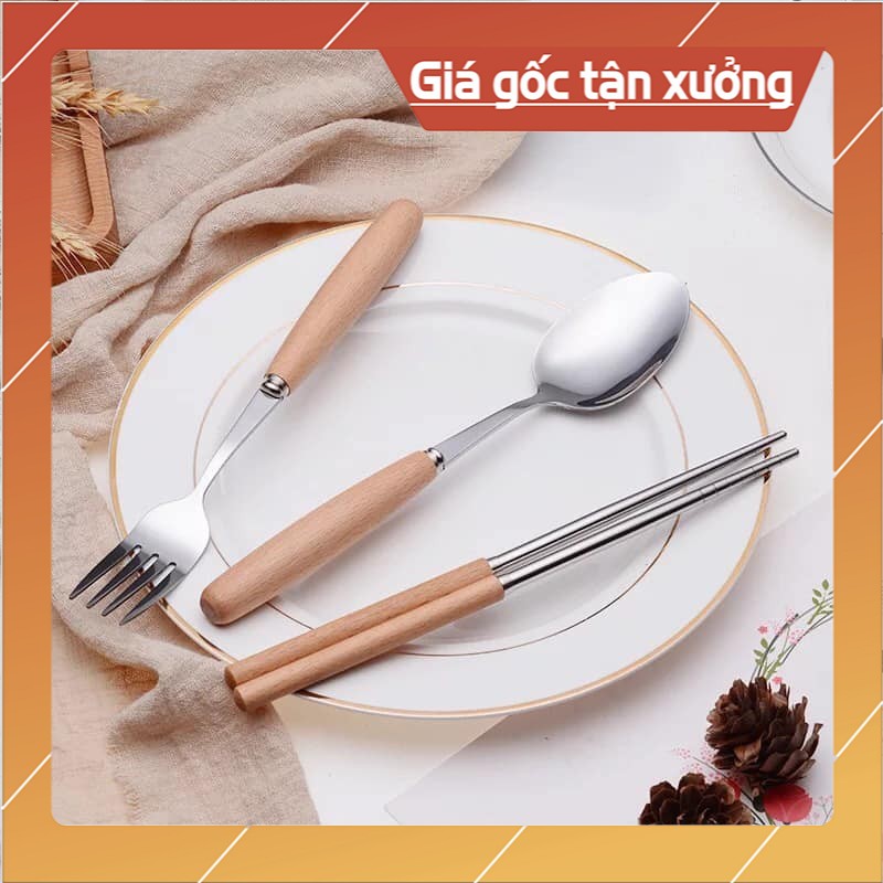 [ FREE SHIP 20K ] Bộ thìa, đũa, dĩa Inox kèm hộp lúa mạch, Bộ Muỗng Đũa Nĩa Bằng Thép Không Gỉ