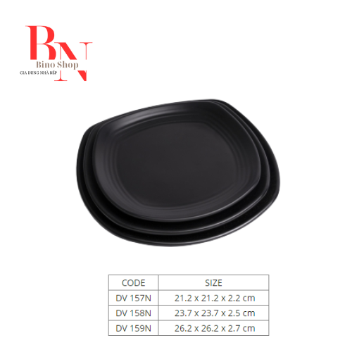 [HCM]Dĩa Nhựa Vuông Melamine Đen Nhám - 26cm