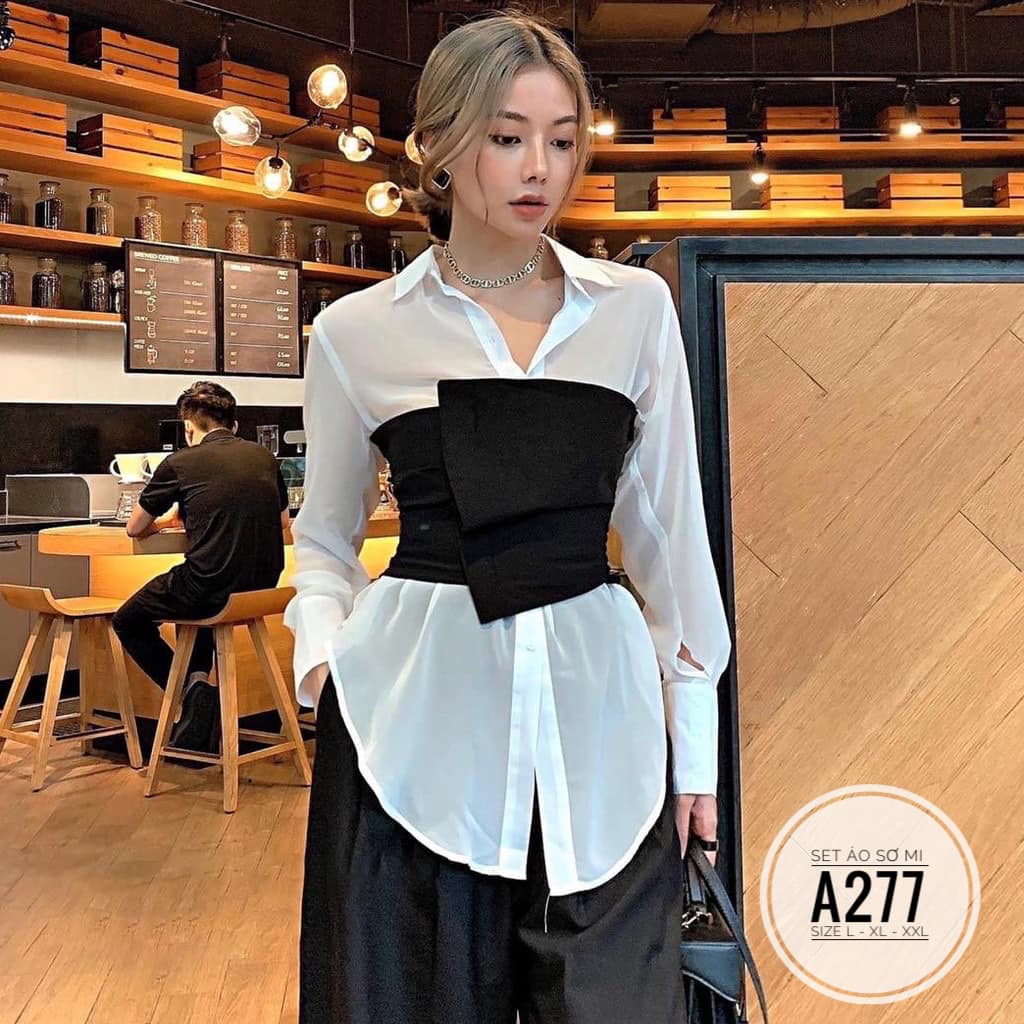 SET ÁO SƠ MI BIGSIZE + ÁO ỐNG ĐEN BIGSIZE
