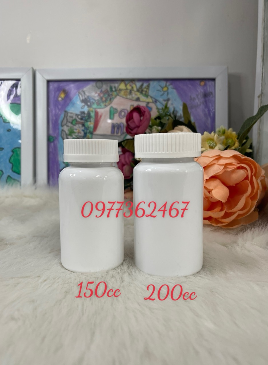 Chai lọ nhựa Pet 150cc, 200cc trắng sứ nắp nhôm, nắp nhựa