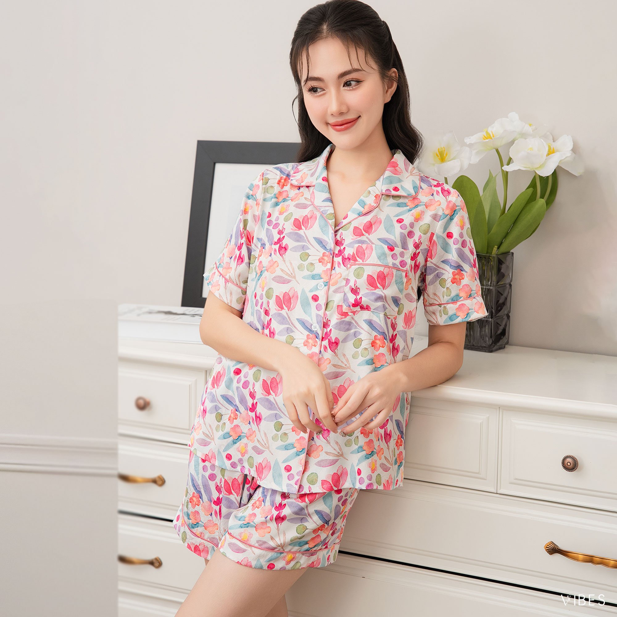 VIBES Pijama ngắn Lụa gấm Gina Py Set