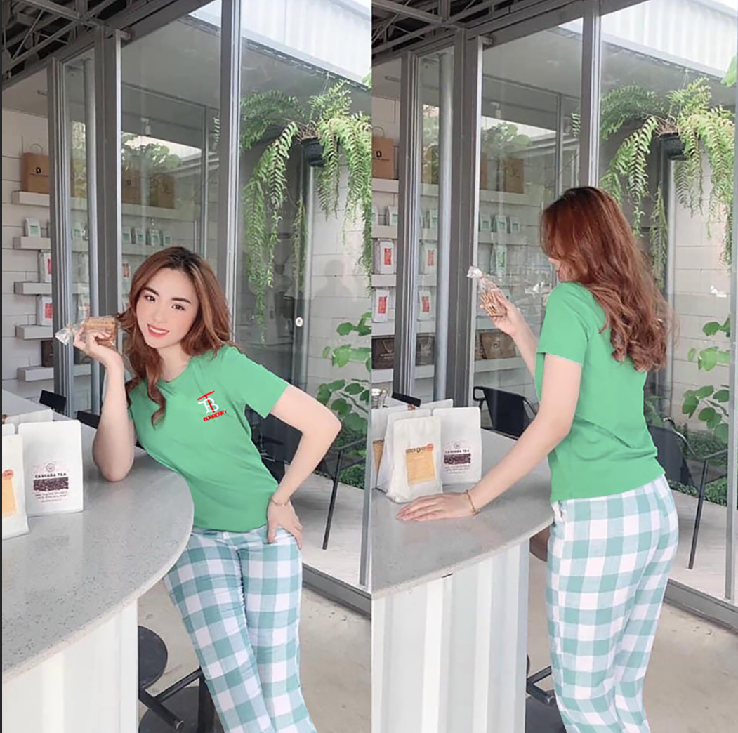 Set bộ thun quần caro áo thêu chữ bt thời trang chất thun cotton mềm mịn