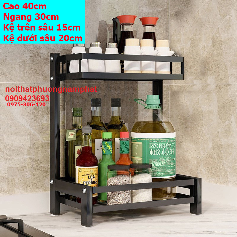[HCM]Kệ Gia Vị 2 TẦNG trên bàn đá 100% inox sơn tĩnh điện 5 lớp chắc chắn 2 rổ chỉ cần cài vô thanh vuông lắp đặt dễ dàng giá chuyên sỉ