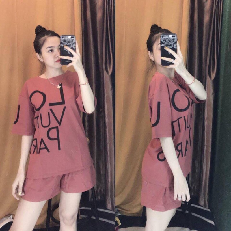 Sét bộ cotton đùi phom rộng in chữ siêu xinh