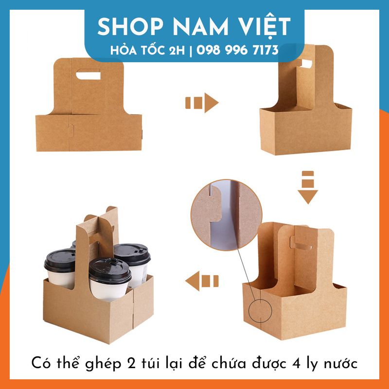 Túi Giấy Kraft 2 Ngăn Đựng Ly Nước và Hoa