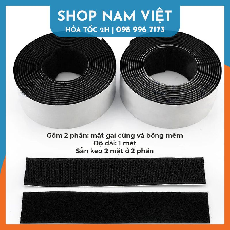 1 mét cuộn keo 2 mặt băng gai dính velcro dán xé treo đồ tiện lợi