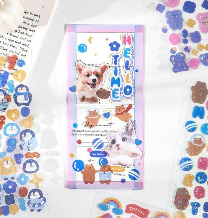[HCM]Sticker dễ thương Hello Sticker lấp lánh kim tuyến Be Tiny