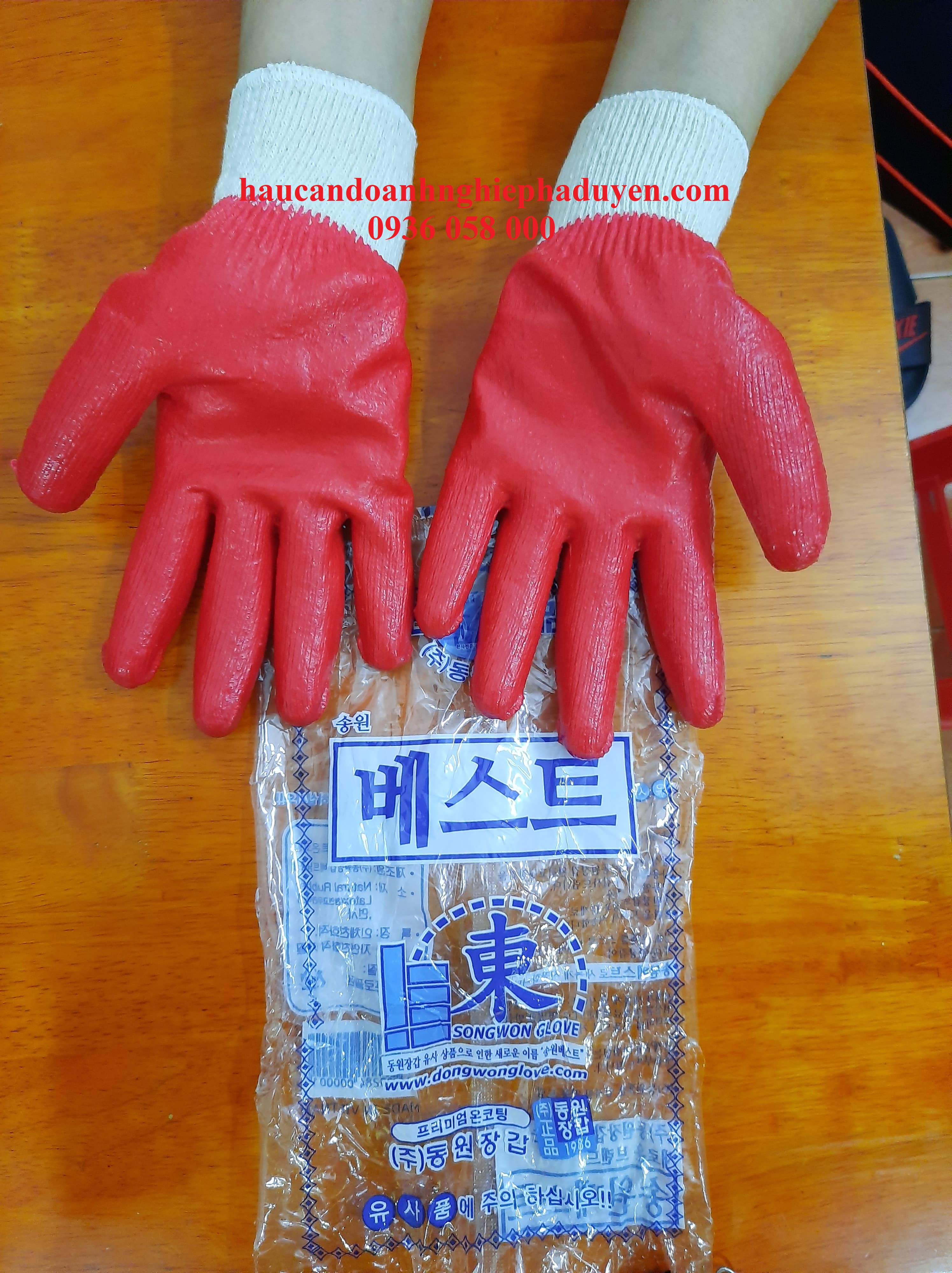 Găng tay phủ cao su đỏ 2 mặt xuất Hàn (Giá bán cho 5 đôi)