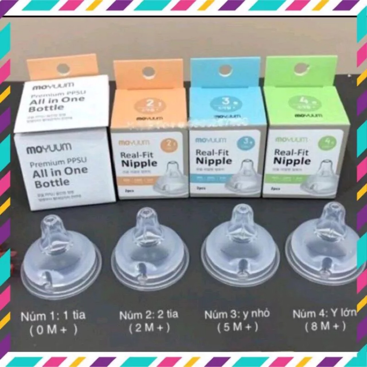 Núm ti thay thế bình Moyuum Hàn Quốc size 1-2-3-4 (1 núm ko hộp)