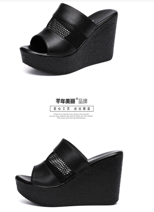 Dép đế xuồng 10f quai da phối lưới