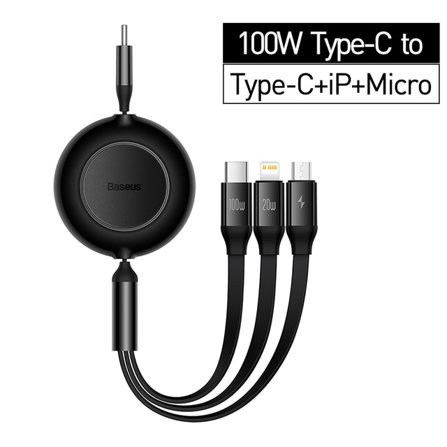 Cáp sạc dây rút thế hệ mới baseus bright mirror series 2 retractable 3-in-1 fast charging data cable camj