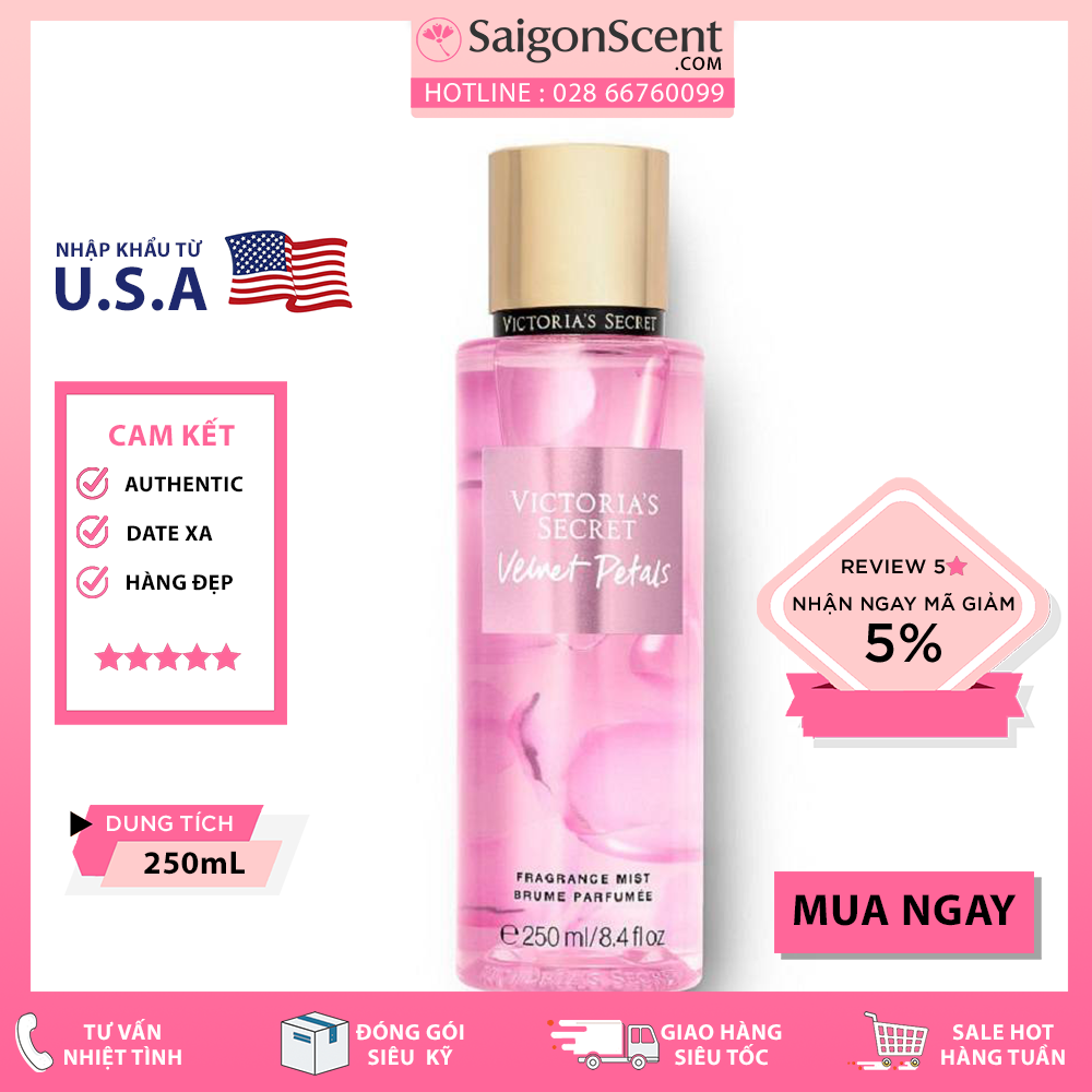 Xịt Thơm Toàn Thân Victoria's Secret -Velvet Petal ( Không nhũ - 250mL )