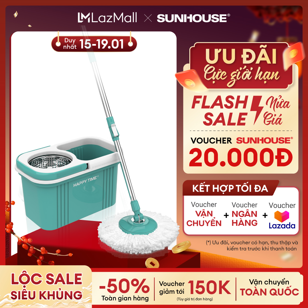 Bộ lau nhà xoay 360 độ SUNHOUSE KS-CL330S- Chất liệu nhựa PP an toàn cho sức khỏe - Bộ phận tạo chuyển động 360 độ siêu bền - Hàng chính hãng