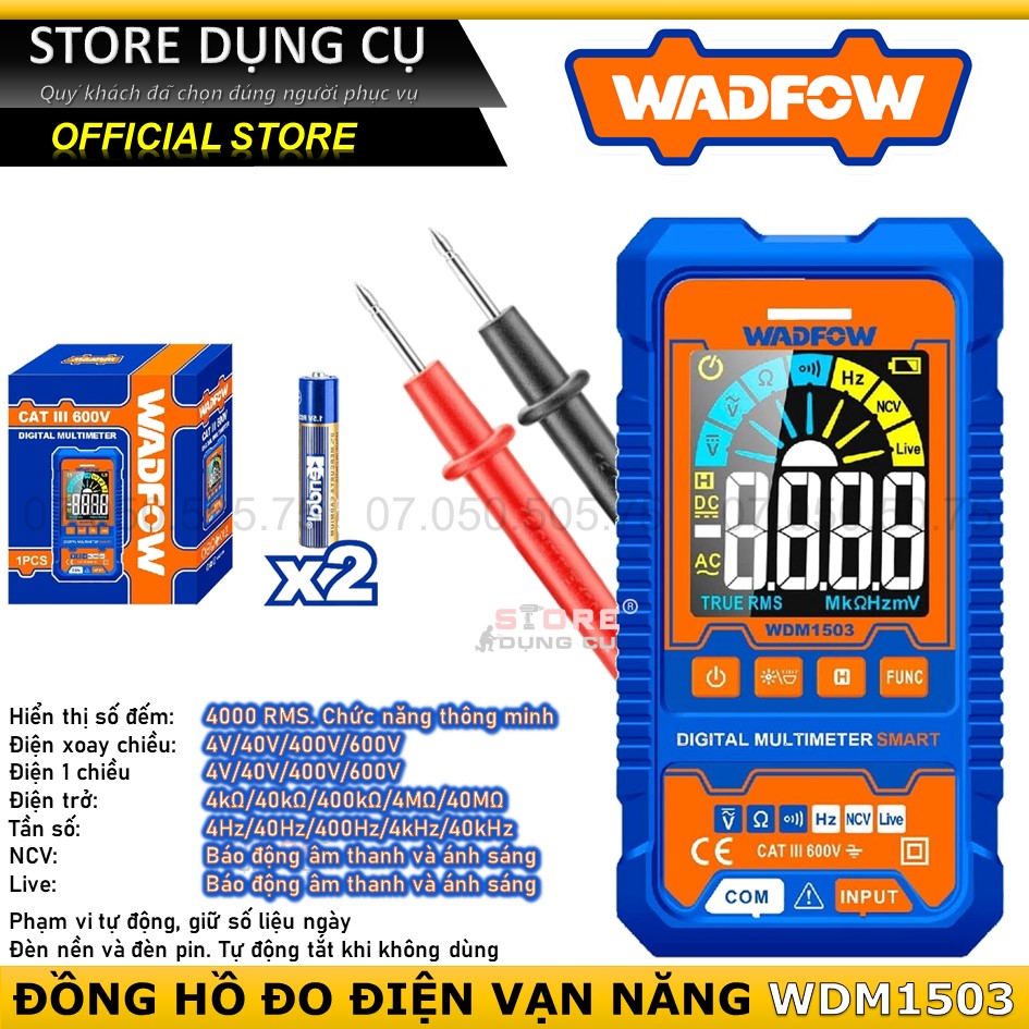 Đồng hồ đo điện vạn năng kỹ thuật số wadfow wdm1503 4000 số đếm, đồng hồ điện tử vạn năng đo điện áp, ampe, điện trở,...