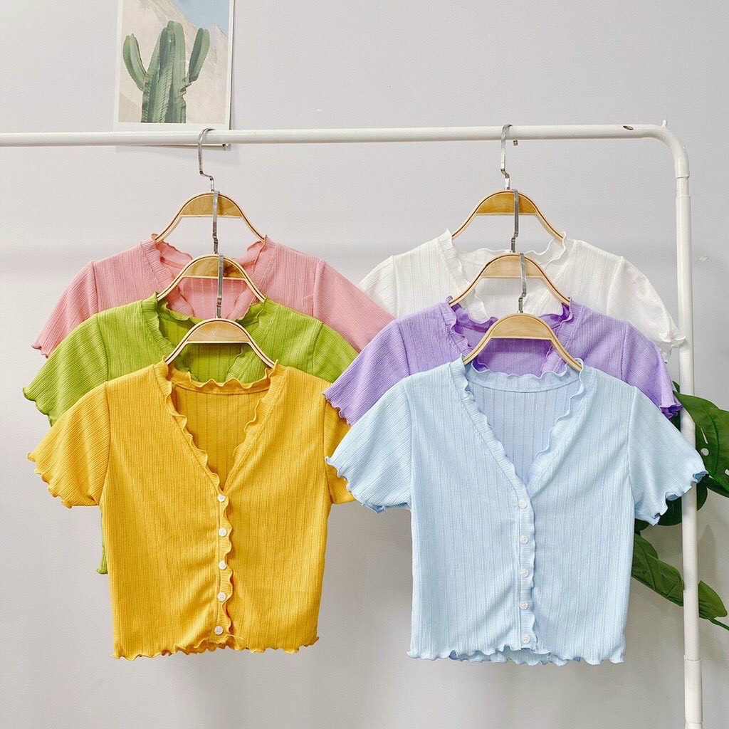 Áo polo croptop viền bèo đủ màu xinh xắnform áo dưới 52kg-nu
