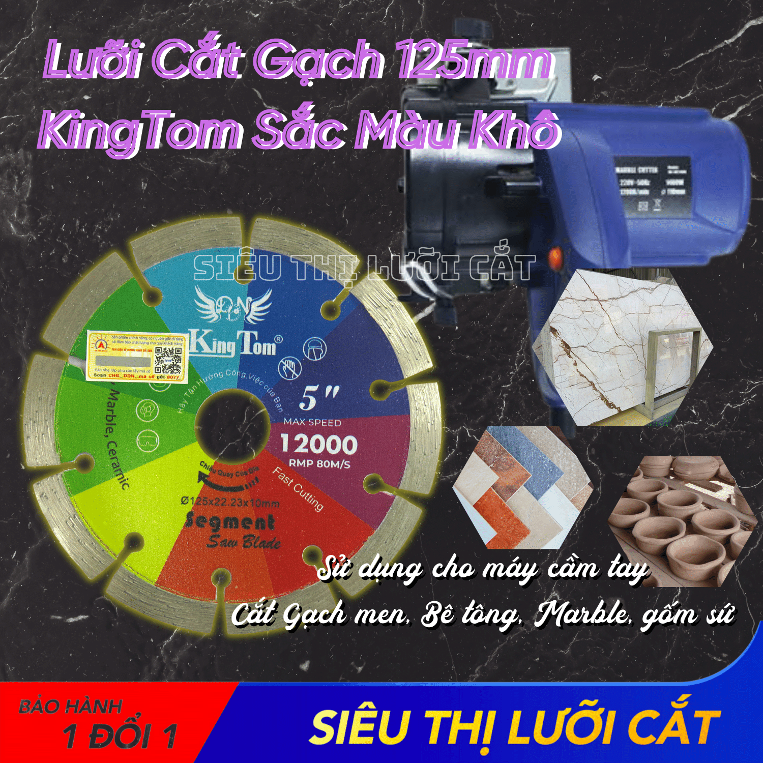 Lưỡi Cắt Gạch 125mm KingTom Sắc Màu Khô - Cắt Gạch Men, Bê Tông