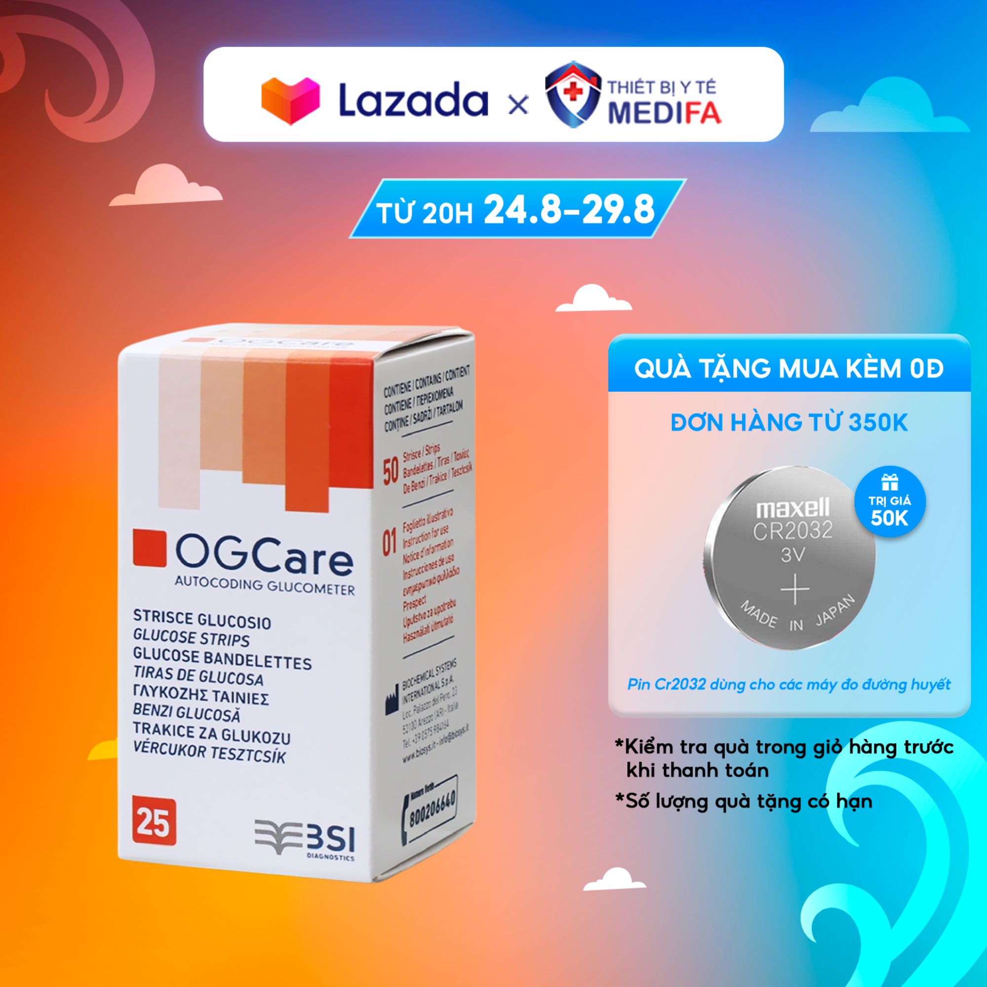 Que Thử Đường Huyết OGCARE Hộp 25 Que Hàng Chuẩn Hãng, Cho Độ Chính Xác Cao, Date Xa