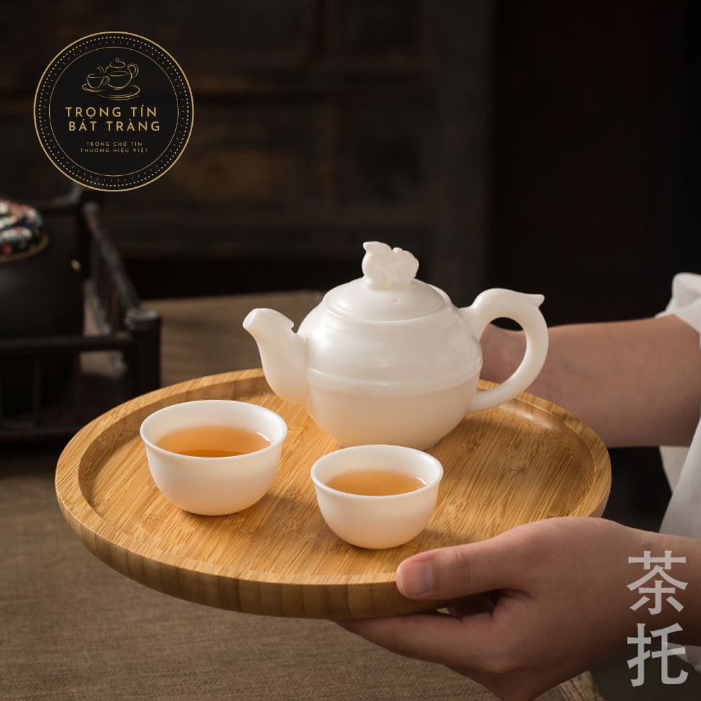 Khay Trà Tròn Gỗ Tre Nhập Khẩu Đa Năng KT52