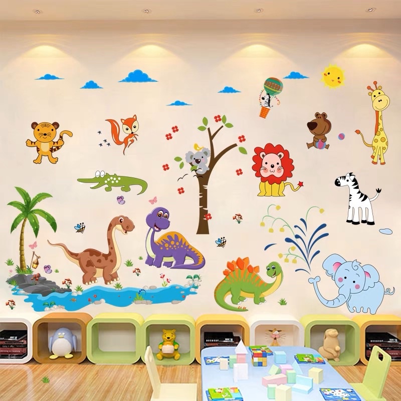 Decal dán tường cho bé thú qua cầu và thú tiếng anh