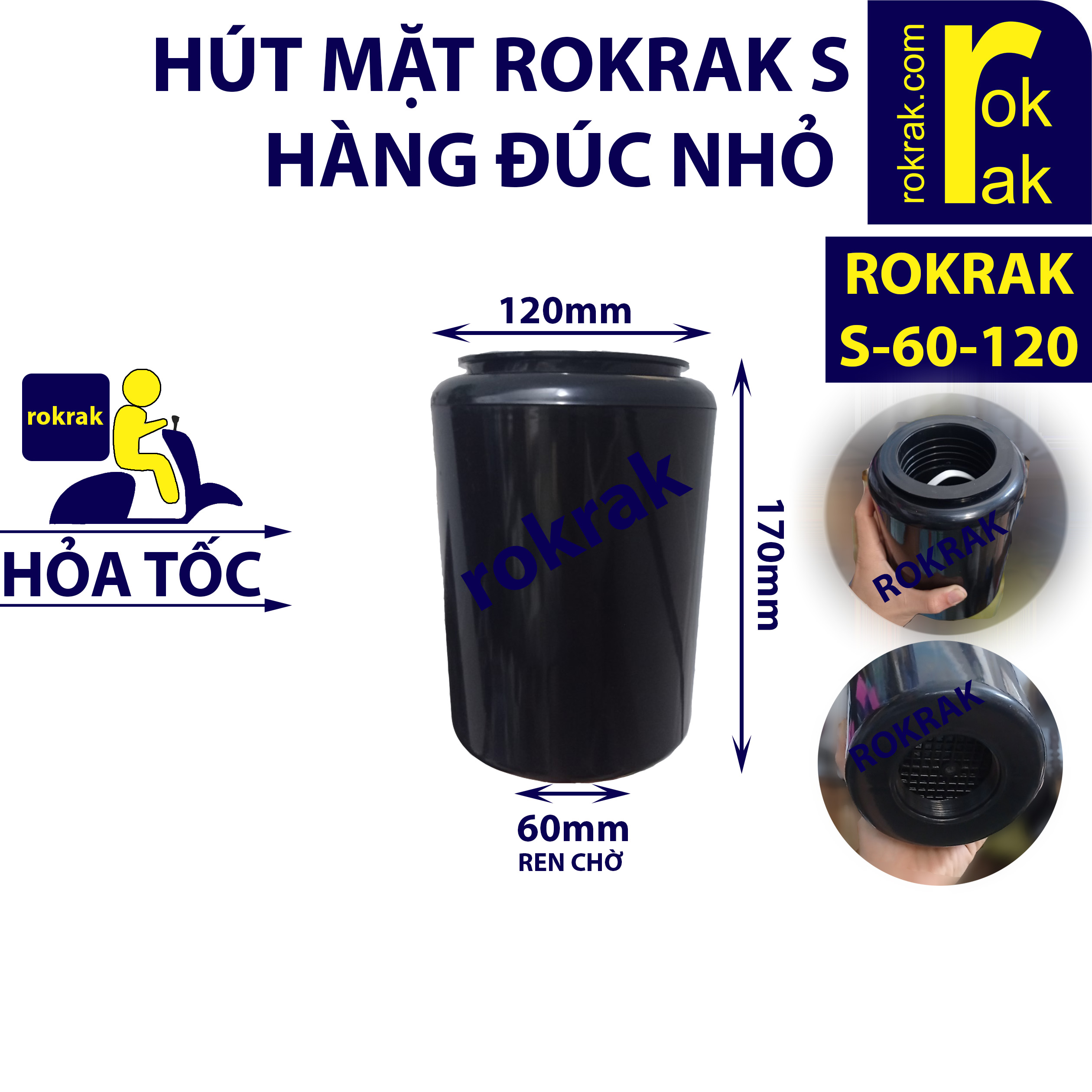 Hút mặt hồ cá Koi ROKRAK S-60-120 (60-120) SKIMMER loại ĐÚC NHỎ / LOẠI RĂNG CƯA THỦ CÔNG XOAY