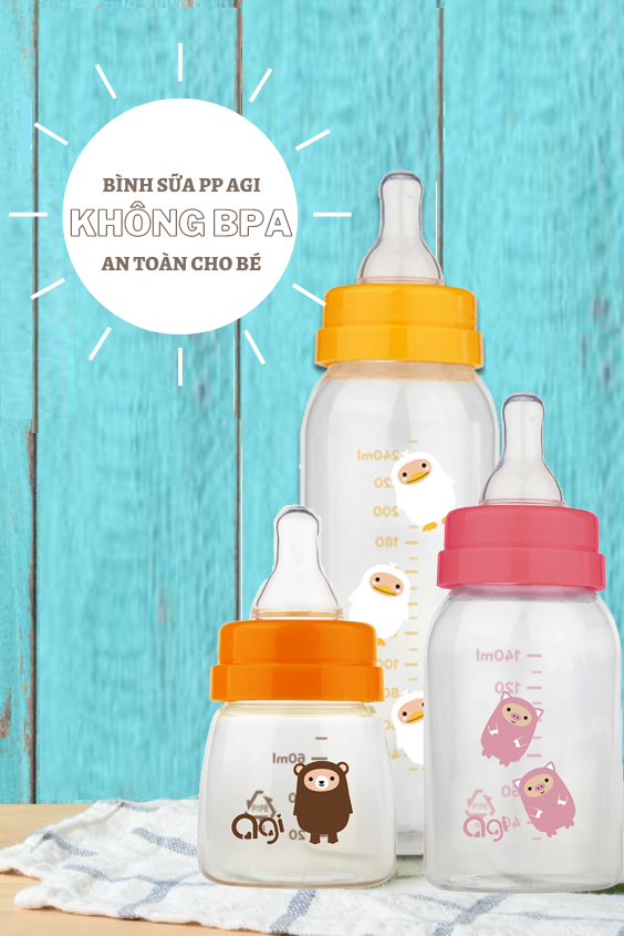 [HCM]Bình Sữa Agi Cổ Hẹp Nhựa PP  60ml - 140ml - 250ml (Mẫu Mới)