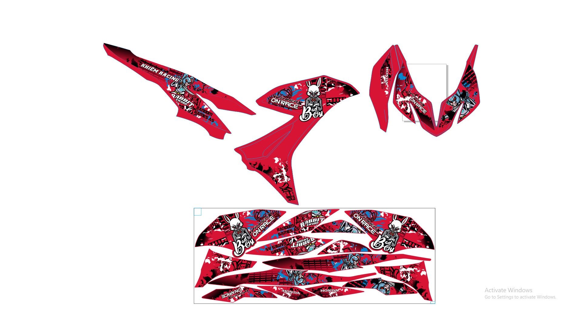 Tem rời winnerx thỏ dán xe đỏ