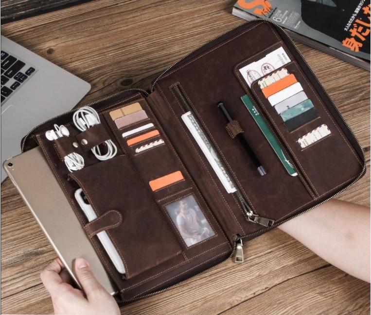 PKTL Túi da đa năng iPad 10.5 Padfolio chất liệu da bò