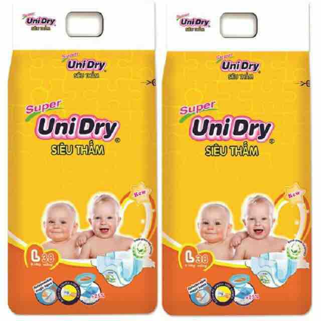 Combo 2 bịch tã dán Unidry Size L 38 miếng từ 9-14 kg