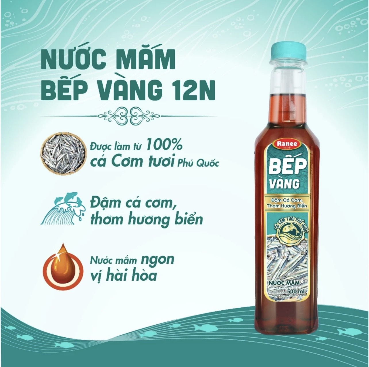 Nước mắm thơm ngon Cá Cơm Bếp Vàng 12N chai 500ml