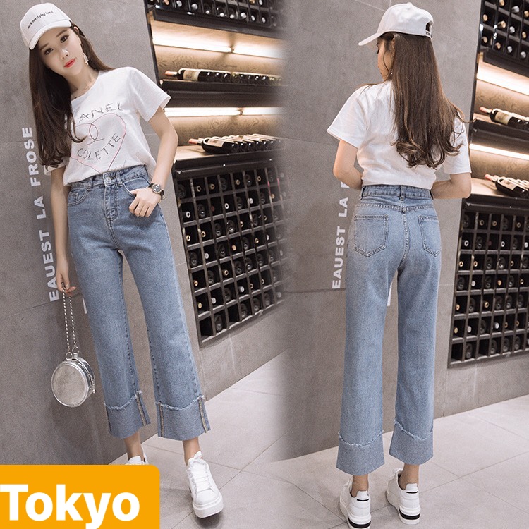QUẦN JEAN BAGGY NỮ CHẤT BÒ XANH ỐNG RỘNG GẤP LAI LƯNG CAO NÂNG MÔNG NHẬT KIỀU TOKY-23 CAO CẤP - TOKYO FASHION