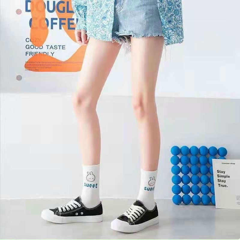 [FreeshipMAX] Set 10 đôi tất trắng in hình gấu thỏ cute