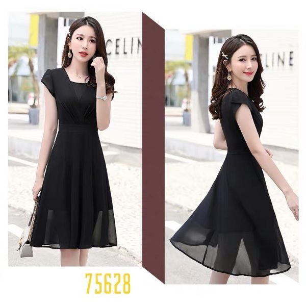 [HCM]Đầm Xòe Dự Tiệc 3 Màu Xanh Tím Đen Bo Eo - D233