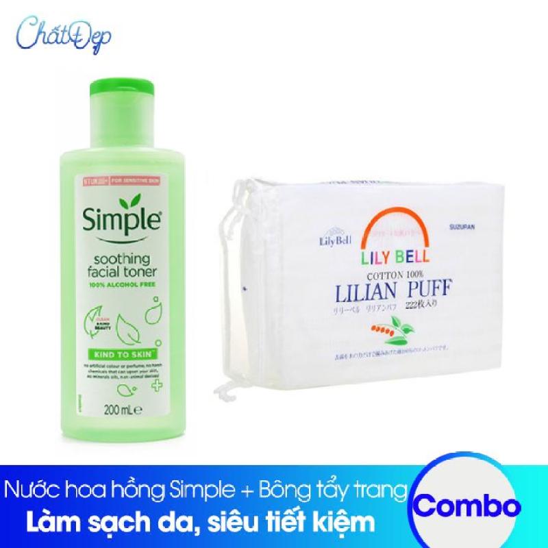 Combo Nước hoa hồng Simple và Bông tẩy trang Lily Bell 222 miếng