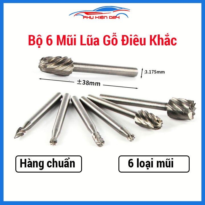 Bộ 6 mũi lũa gỗ điêu khắc trục 3mm, chạm trổ mài khắc HSS dùng cho máy khoan mài mini