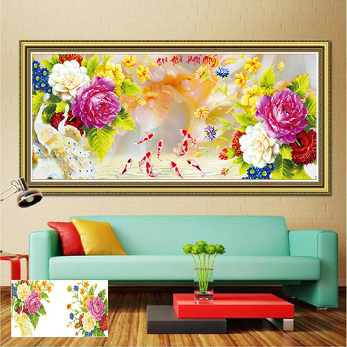 Tranh Đính Đá ABC cao cấp Gia Hoà Phú Quý VS072 Kích thước: 100x48cm Tranh đính đá Gia Hoà Phú Quý gia đình hoà thuận mang lại giàu sang phú quý VS072 KT:100X48cm
