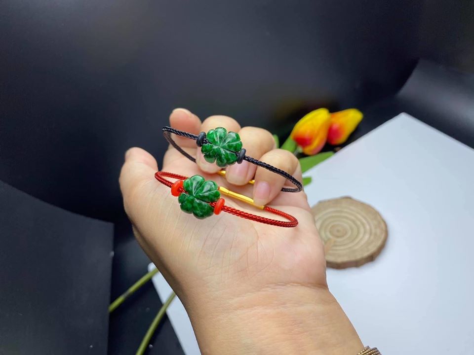 Vòng đeo tay, lắc tay Cỏ bốn lá may mắn đá ngọc cẩm thạch sơn thuỷ