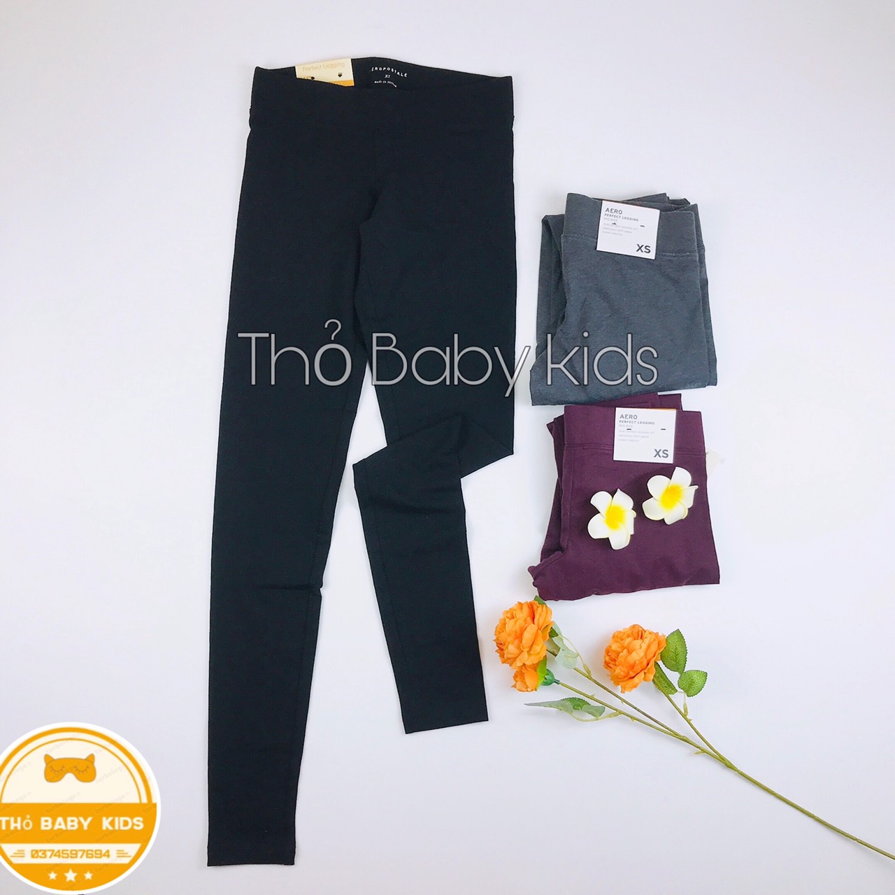 Quần legging xuất dư AERO nữ, quần ôm, quần legging vải cotton mềm mịn, co giãn thỏ baby kids