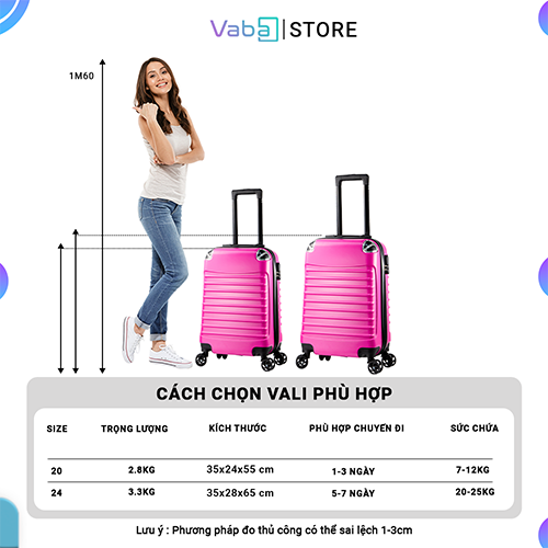 Vali kéo du lịch Vaba Natsukashii vân ngang size 20
