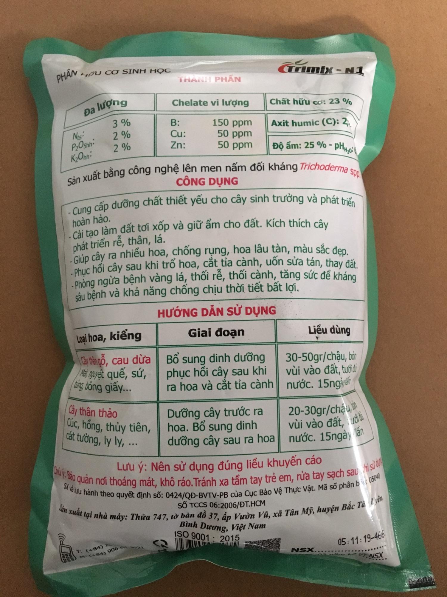 Phân hữu cơ sinh học Trimix  N1 túi 700 gram