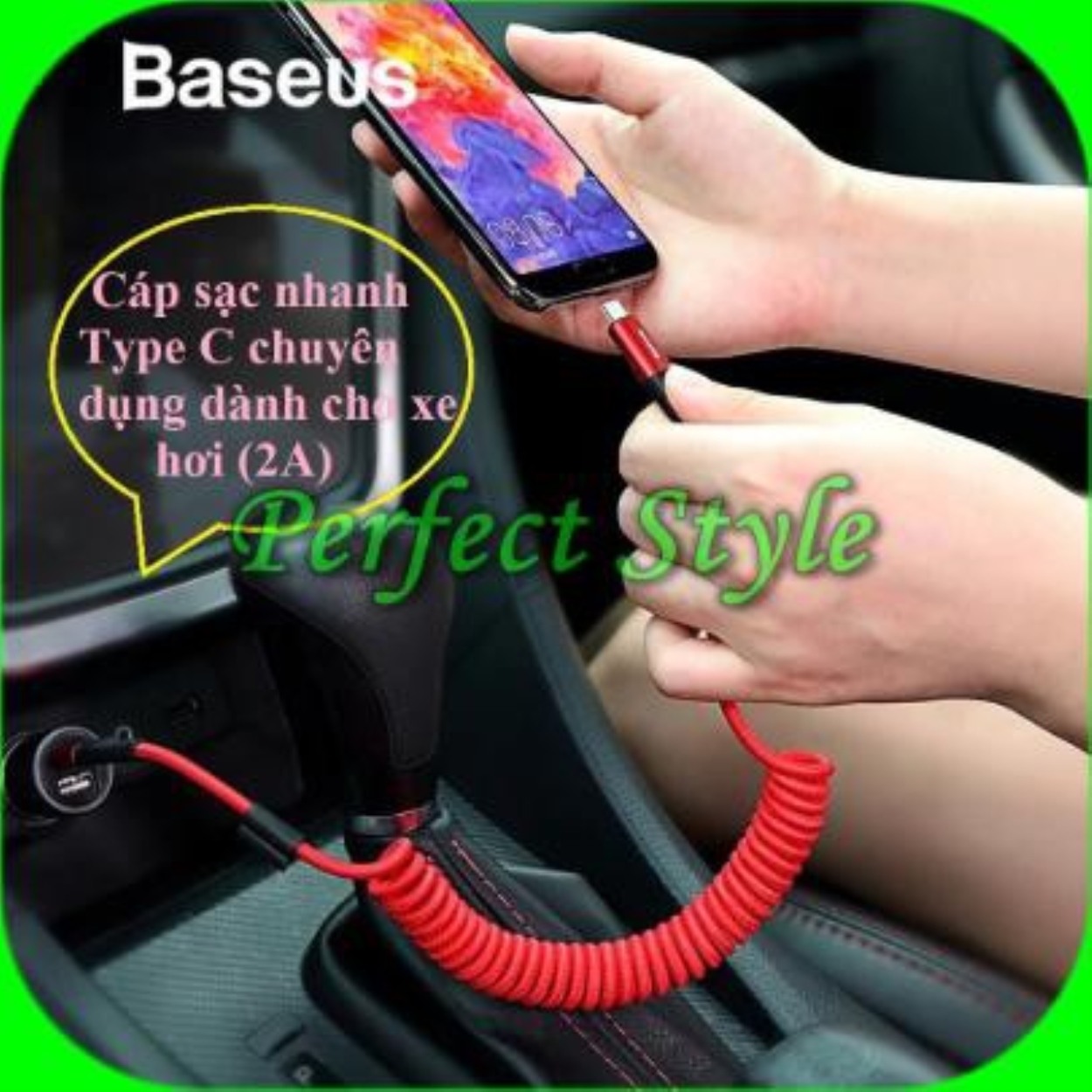 Cáp sạc nhanh Type C lò xo Baseus chuyên dụng dành cho xe hơi