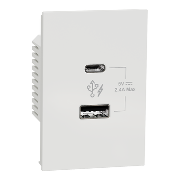 Ổ cắm sạc đôi USB type A+C, 2.4A - Dòng AvatarOn A - ổ cắm Schneider Electric - M3T_USB2_WE