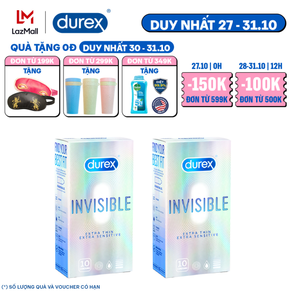 Combo 2 Bao cao su Durex Invisible Extra Thin Extra Sensitive Hộp 10 Bao - 2 hộp 20 bao