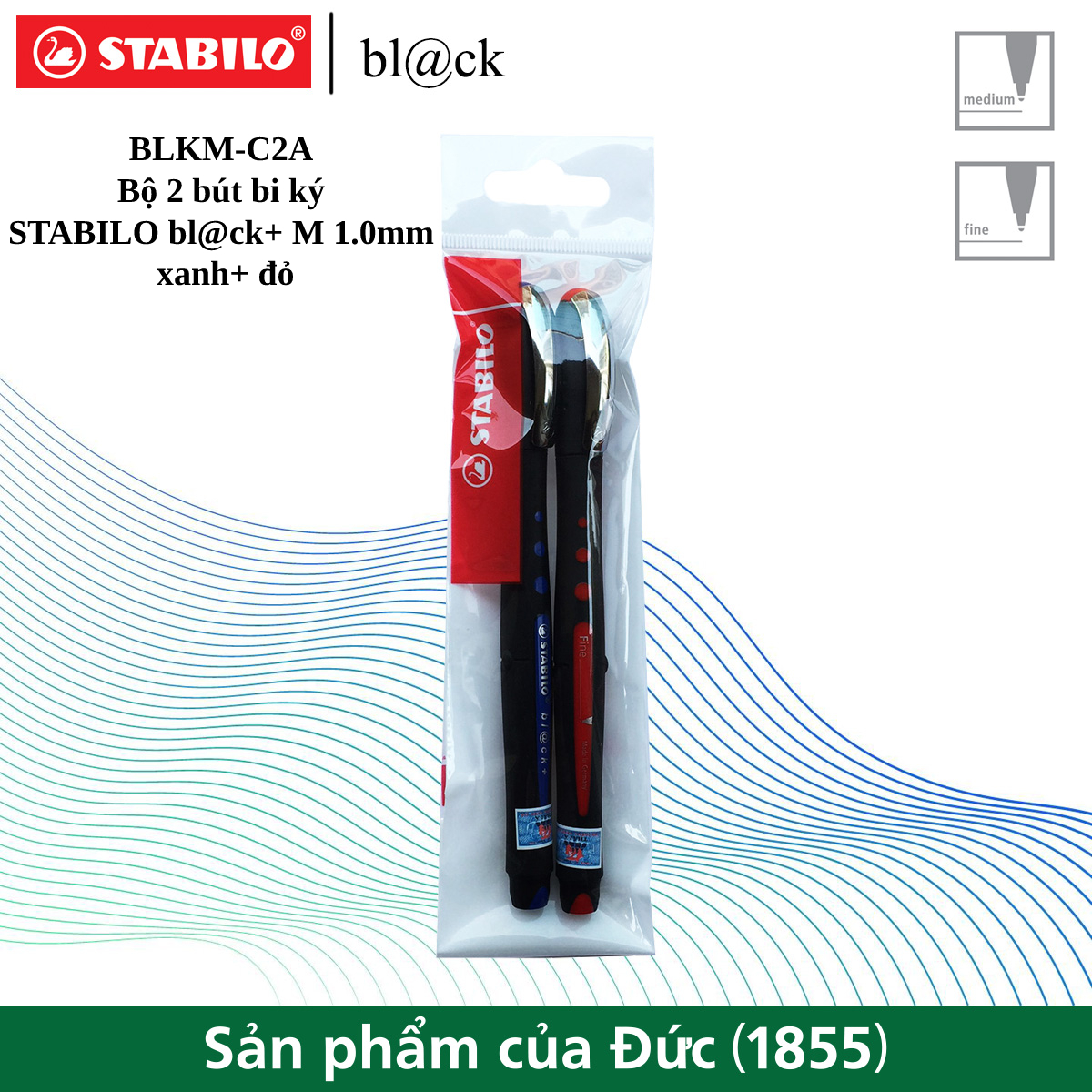 Bộ 2 bút ký STABILO bl@ck M nét 1.0mm BLKM