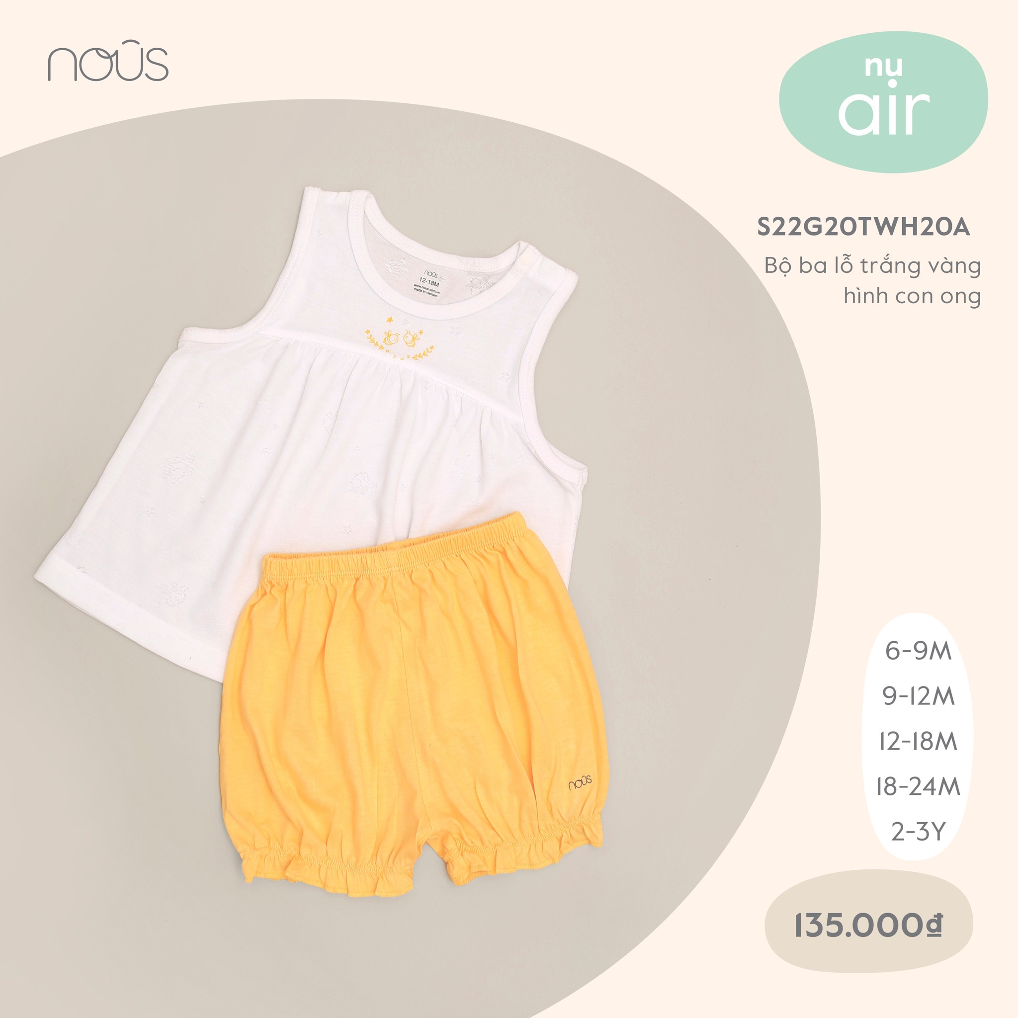 Bộ ba lỗ Nous bé gái dễ thương