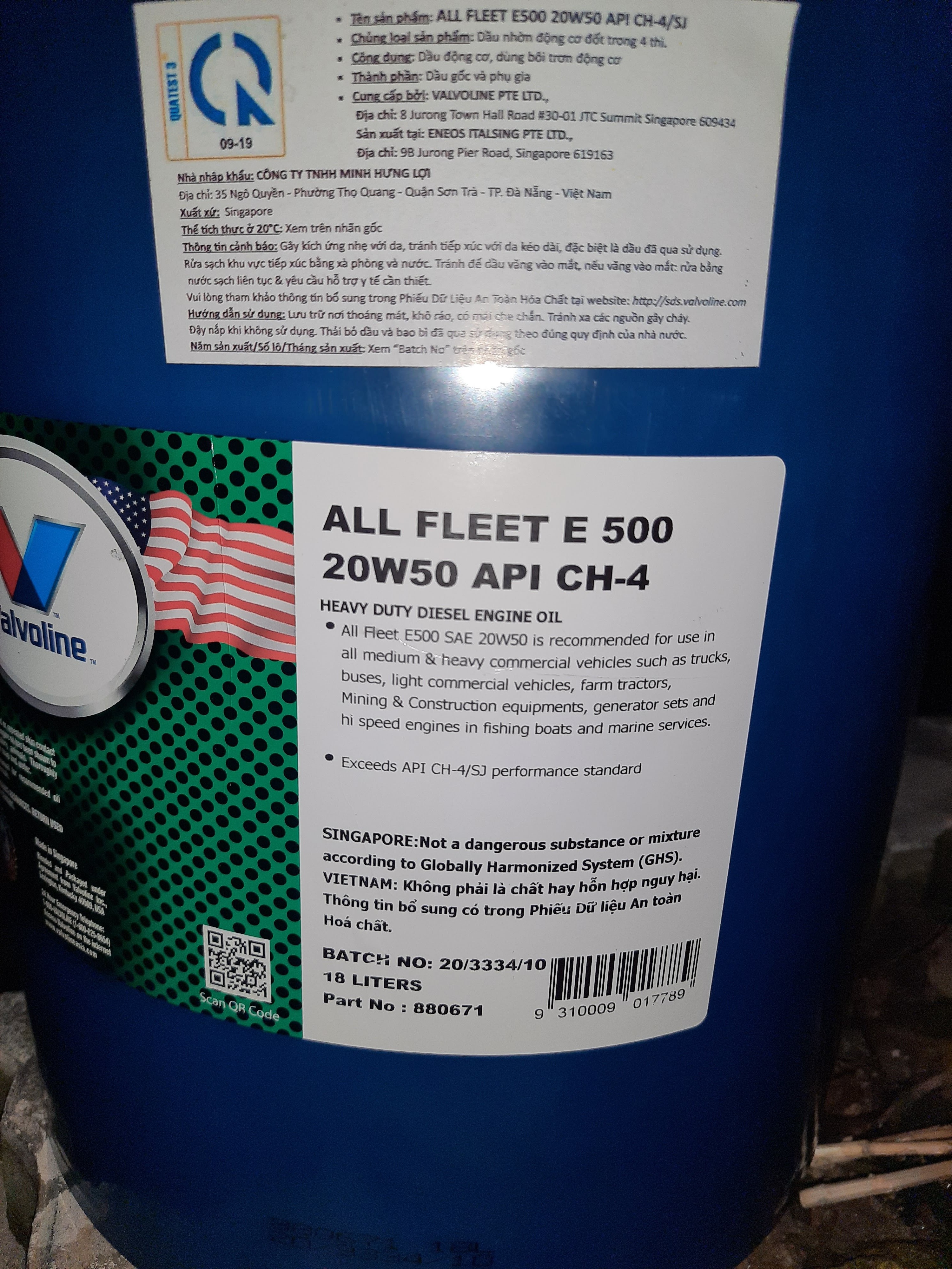 Sản phẩm nhập khẩu (100%) Valvoline 20w50 CH-4