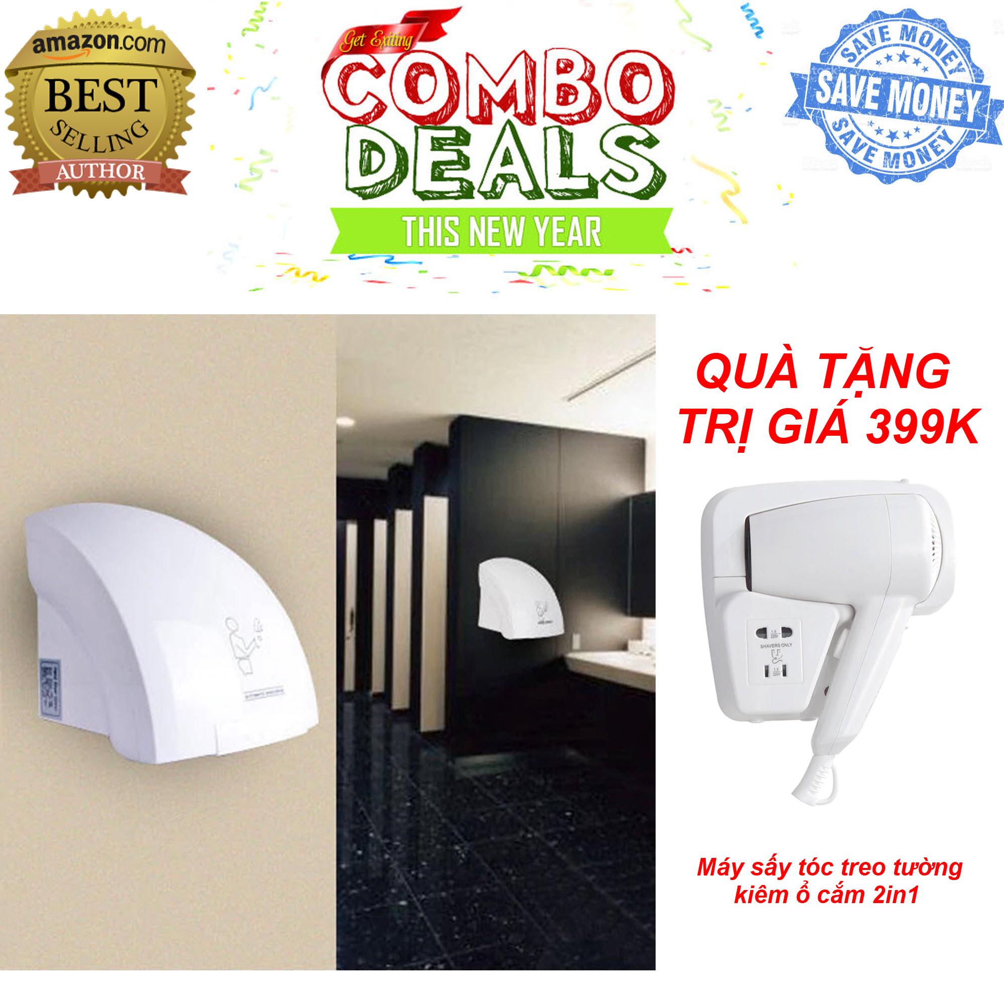 TẶNG kèm máy sấy tóc treo tường Trị Giá 399K - Combo tiết kiệm 40% - Hand Dryer Automatic - Máy sấy tay tự động 1800W 220v - Máy sấy khô tay cảm ứng tự động