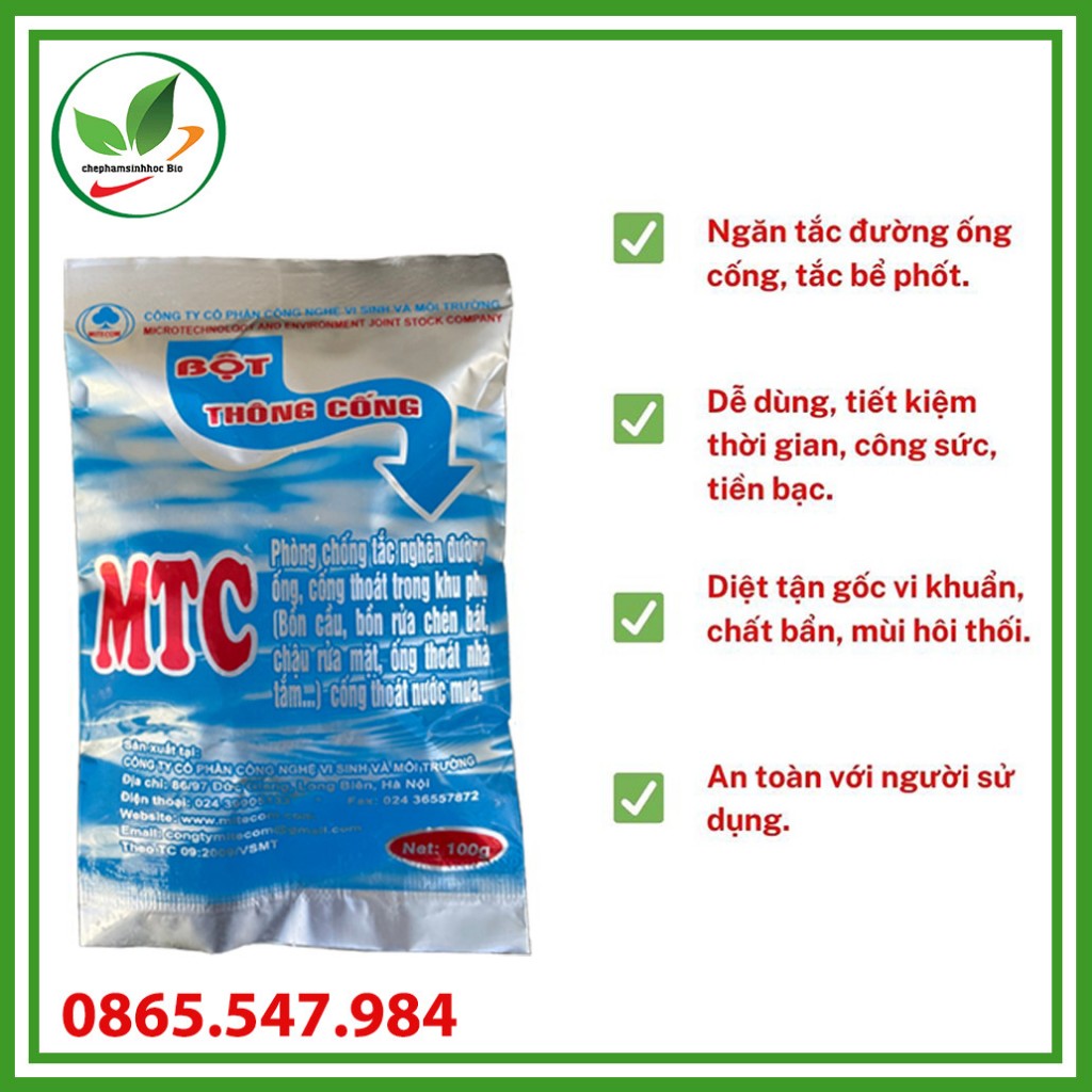Combo 6 gói. Bột thông cống MTC. Gói 100g